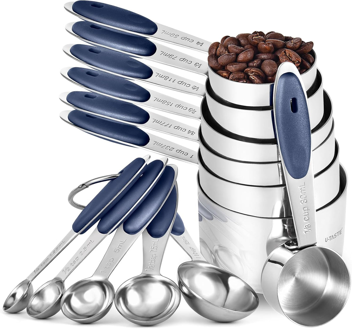 Measuring Cups Spoons Set, 18/8 Stainless Steel, 12Pcs, Multicolor