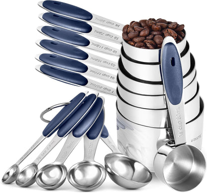 Measuring Cups Spoons Set, 18/8 Stainless Steel, 12Pcs, Multicolor
