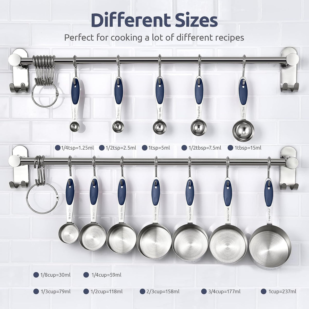 Measuring Cups Spoons Set, 18/8 Stainless Steel, 12Pcs, Multicolor