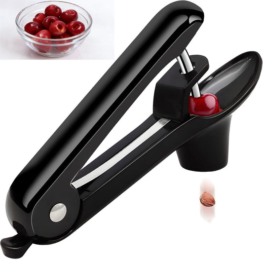 Cherry Olive Pitter Tool with Lock - Dishwasher Safe Single-Hand Operation Pit Remover for Easy Stone Removal & Juice Splatter Prevention