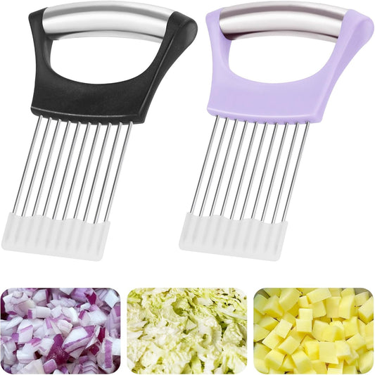 2PCs Stainless Steel Onion Slicer Holder, Onion Cutter Holder for Slicing | Onion Holder, Safety Onion Slicer for Slicing Onions, Tomatoes, Avocados, Eggs and Other Vegetables, Kitchen Utensils