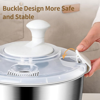 5.3 Qt Stainless Steel Salad Spinner, Large Salad Spinners Vegetable Spinner, Lettuce Spinner, Fruit Washer, Dishwasher Safe, 304 Stainless Steel Bowl & Basket, Beige
