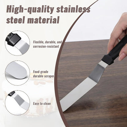 1 Offset Spatula and 3 Icing Smoother Scrapers Set, Frosting Knife Cake Decorating Kit Thickened Stainless Steel Baking Accessories