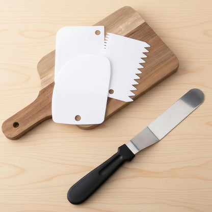1 Offset Spatula and 3 Icing Smoother Scrapers Set, Frosting Knife Cake Decorating Kit Thickened Stainless Steel Baking Accessories
