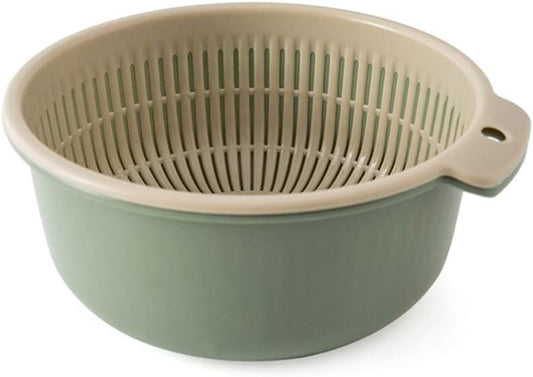 Double Layer Draining Basket 6.29 X 6.29 X 2.75 in Plastic Vegetable Washing Basket 360 Rotatable Fruit Strainer and Storage Colander for Rice Produce Kitchen Use