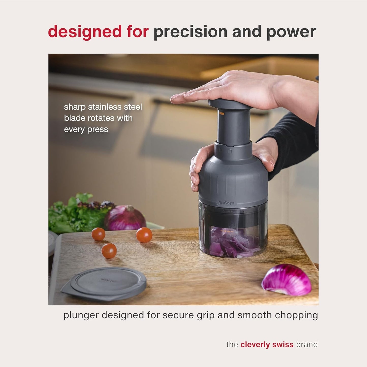Zick Zick Classic Food Chopper - Convenient for Easy, Healthy Meal Prep - Manual Vegetable Chopper with Stainless Steel Blades - Compact & Dishwasher Safe - Zick Zick 3.0