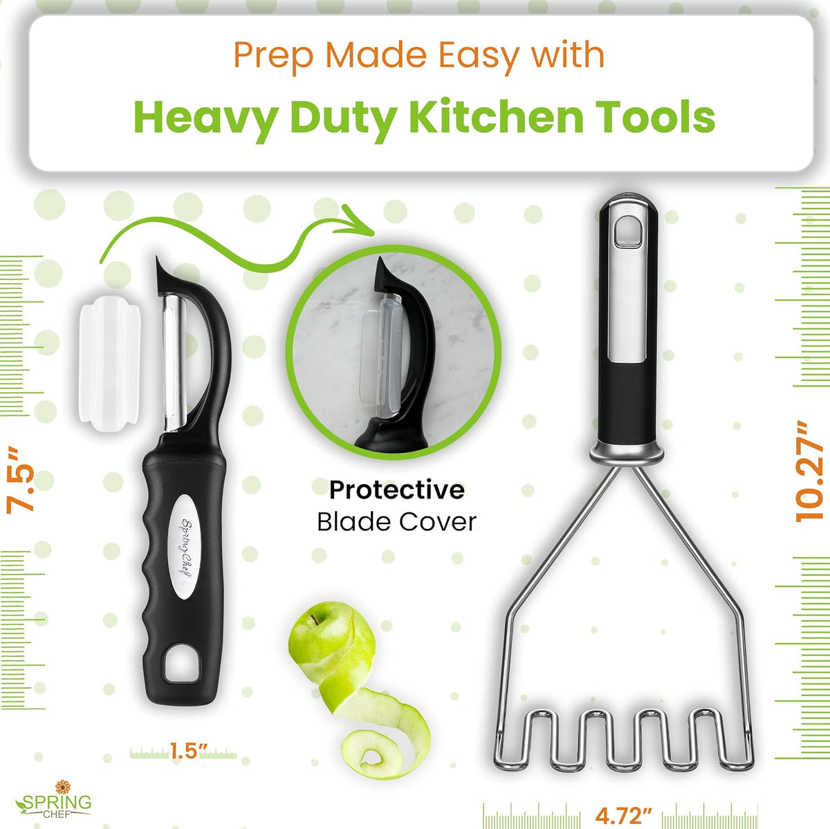 Stainless Steel Potato Masher & Durable Vegetable Peeler Set
