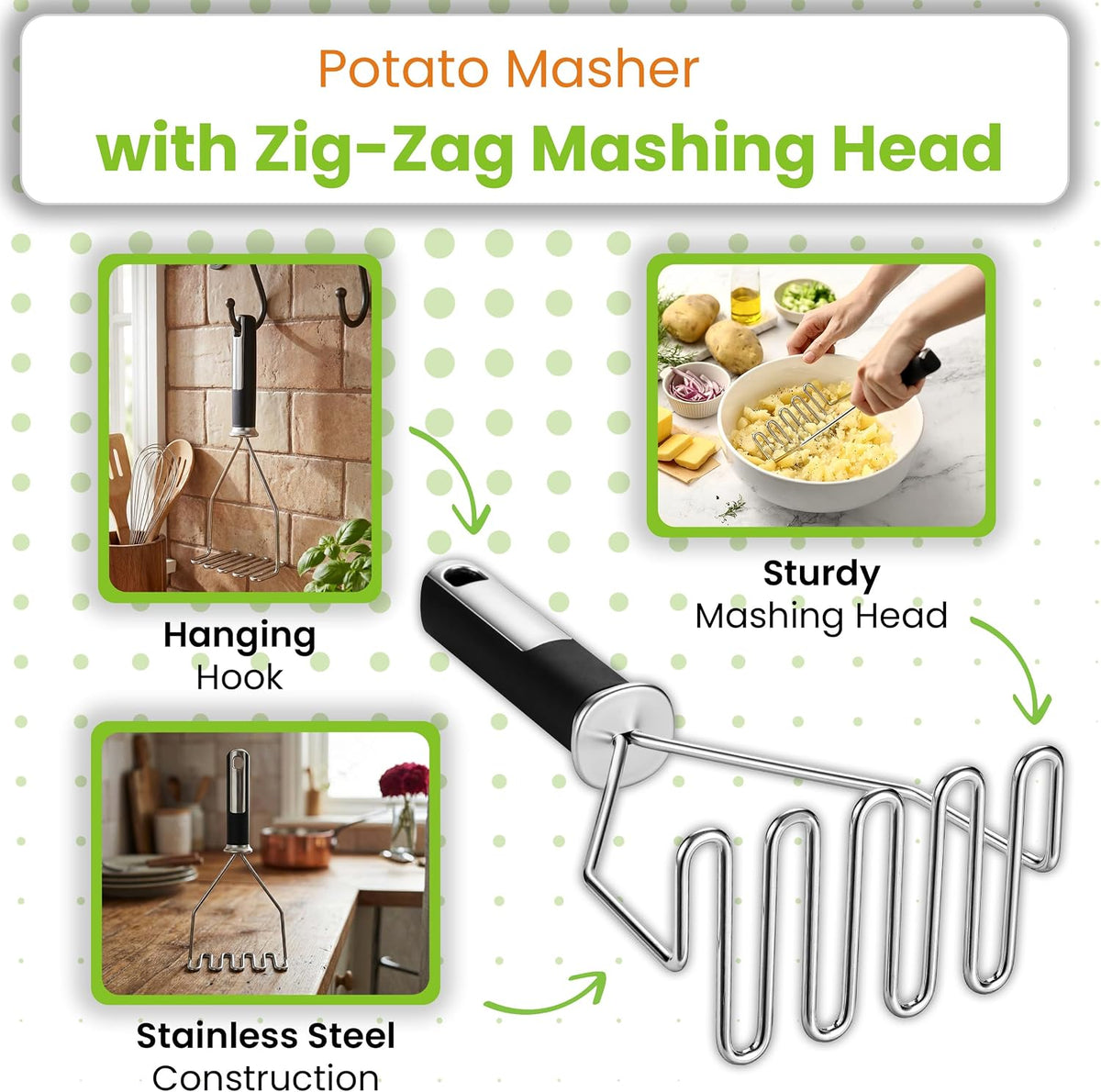 Stainless Steel Potato Masher & Durable Vegetable Peeler Set