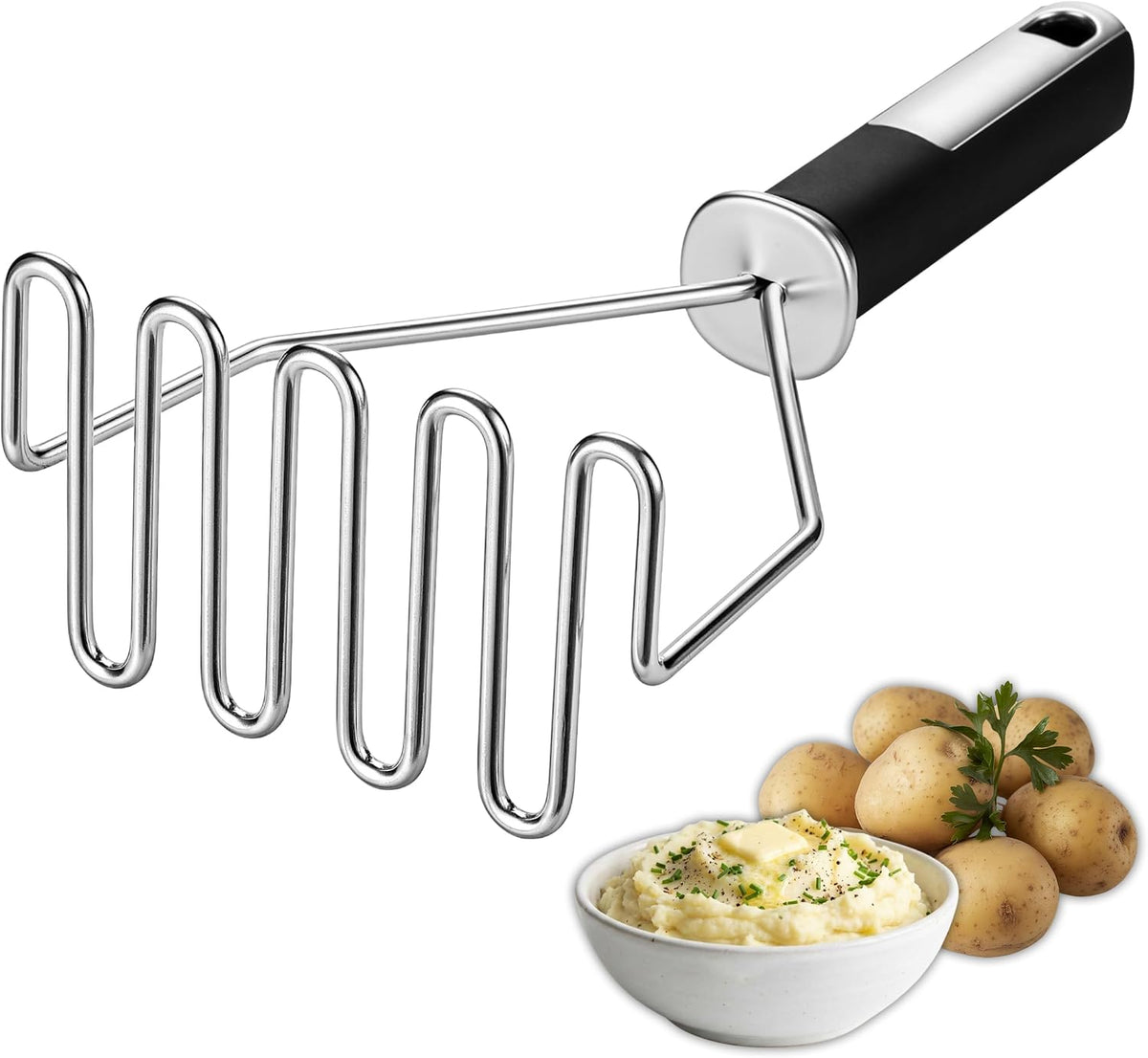 Stainless Steel Potato Masher & Durable Vegetable Peeler Set