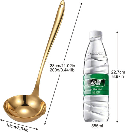 4.Oz 18/10 Stainless Steel Kitchen Ladle Cooking Utensils with 11.8-Inch Handle,Heavy Duty Serving Large Soup Spoon,Dishwasher Safe(Gold)