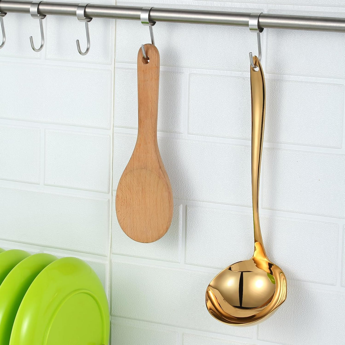 4.Oz 18/10 Stainless Steel Kitchen Ladle Cooking Utensils with 11.8-Inch Handle,Heavy Duty Serving Large Soup Spoon,Dishwasher Safe(Gold)