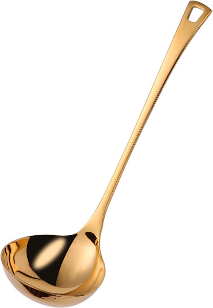 4.Oz 18/10 Stainless Steel Kitchen Ladle Cooking Utensils with 11.8-Inch Handle,Heavy Duty Serving Large Soup Spoon,Dishwasher Safe(Gold)