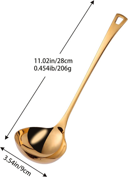 4.Oz 18/10 Stainless Steel Kitchen Ladle Cooking Utensils with 11.8-Inch Handle,Heavy Duty Serving Large Soup Spoon,Dishwasher Safe(Gold)