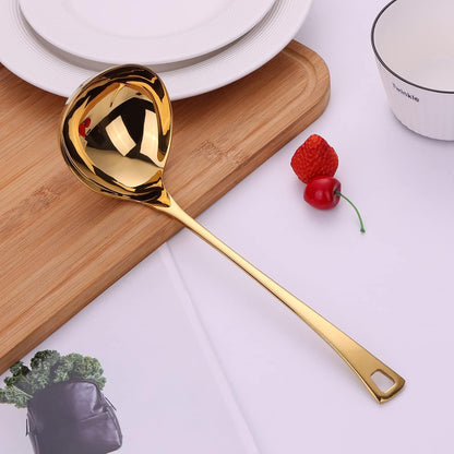 4.Oz 18/10 Stainless Steel Kitchen Ladle Cooking Utensils with 11.8-Inch Handle,Heavy Duty Serving Large Soup Spoon,Dishwasher Safe(Gold)
