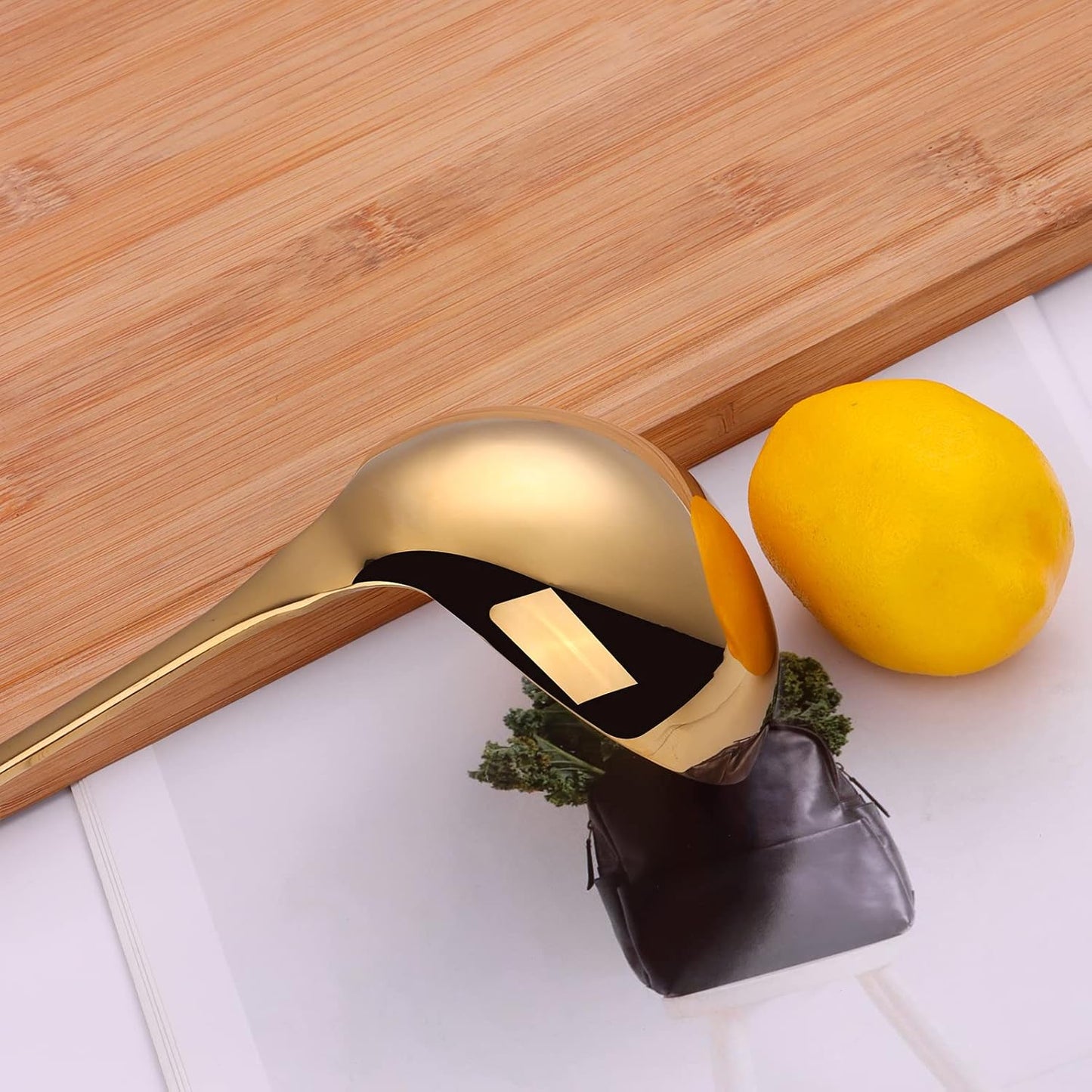 4.Oz 18/10 Stainless Steel Kitchen Ladle Cooking Utensils with 11.8-Inch Handle,Heavy Duty Serving Large Soup Spoon,Dishwasher Safe(Gold)