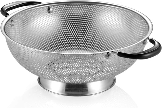 18/8 Stainless Steel Colander, Easy Grip Micro-Perforated 5-Quart Colander, Strainer with Riveted and Heat Resistant Handles, BPA Free. Great for Pasta, Noodles, Vegetables and Fruits