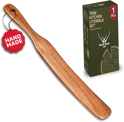 Skinny Spurtle for Sourdough Starter for Baking Tools - 12" Wooden Spurtle for Deep Jar & Dough Whisk - Sourdough bread baking supplies, Teak Wooden Spatula for Cooking