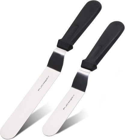 Angled Icing Spatula, Stainless Steel Offset Spatula, Cake Spatula Set of 2 Black 6, 8 inch Blade