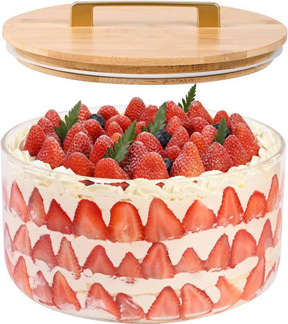 197 oz Large Glass Salad Bowl, 10 inch Trifle Bowl with Airtight Lid, Versatile Mixing and Serving Bowl for Salad, Cake, Dessert, Baking and Party Diy, Oven, Microwave & Dishwasher Safe