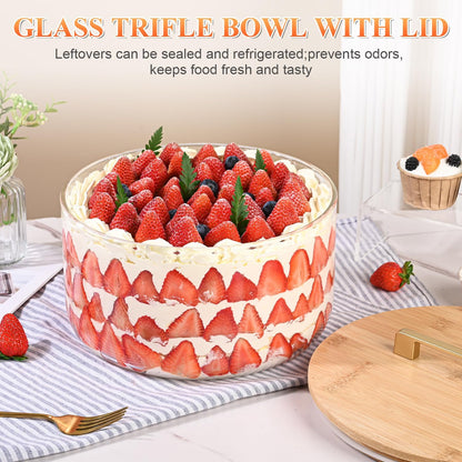 197 oz Large Glass Salad Bowl, 10 inch Trifle Bowl with Airtight Lid, Versatile Mixing and Serving Bowl for Salad, Cake, Dessert, Baking and Party Diy, Oven, Microwave & Dishwasher Safe