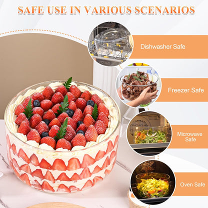 197 oz Large Glass Salad Bowl, 10 inch Trifle Bowl with Airtight Lid, Versatile Mixing and Serving Bowl for Salad, Cake, Dessert, Baking and Party Diy, Oven, Microwave & Dishwasher Safe