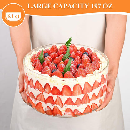 197 oz Large Glass Salad Bowl, 10 inch Trifle Bowl with Airtight Lid, Versatile Mixing and Serving Bowl for Salad, Cake, Dessert, Baking and Party Diy, Oven, Microwave & Dishwasher Safe
