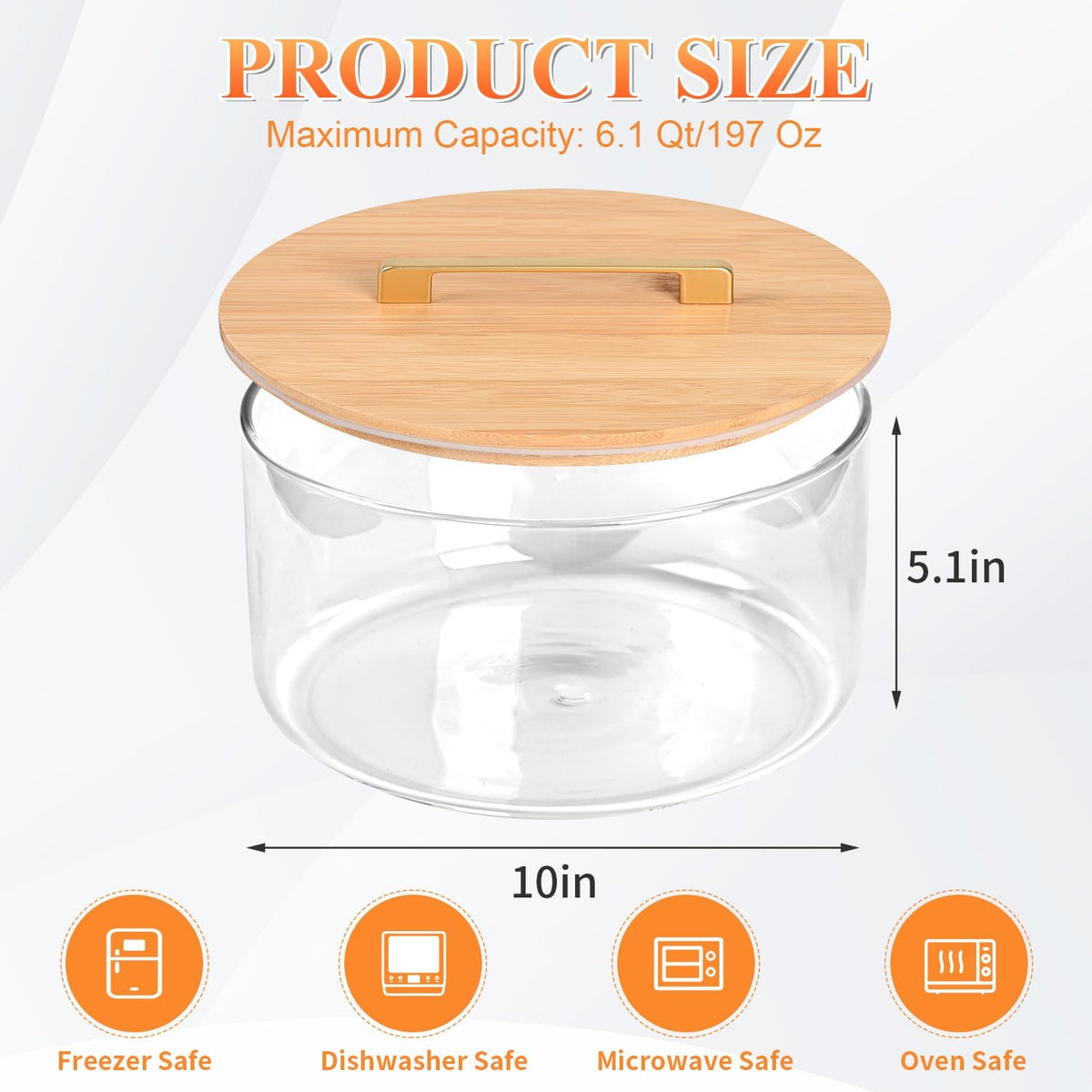 197 oz Large Glass Salad Bowl, 10 inch Trifle Bowl with Airtight Lid, Versatile Mixing and Serving Bowl for Salad, Cake, Dessert, Baking and Party Diy, Oven, Microwave & Dishwasher Safe