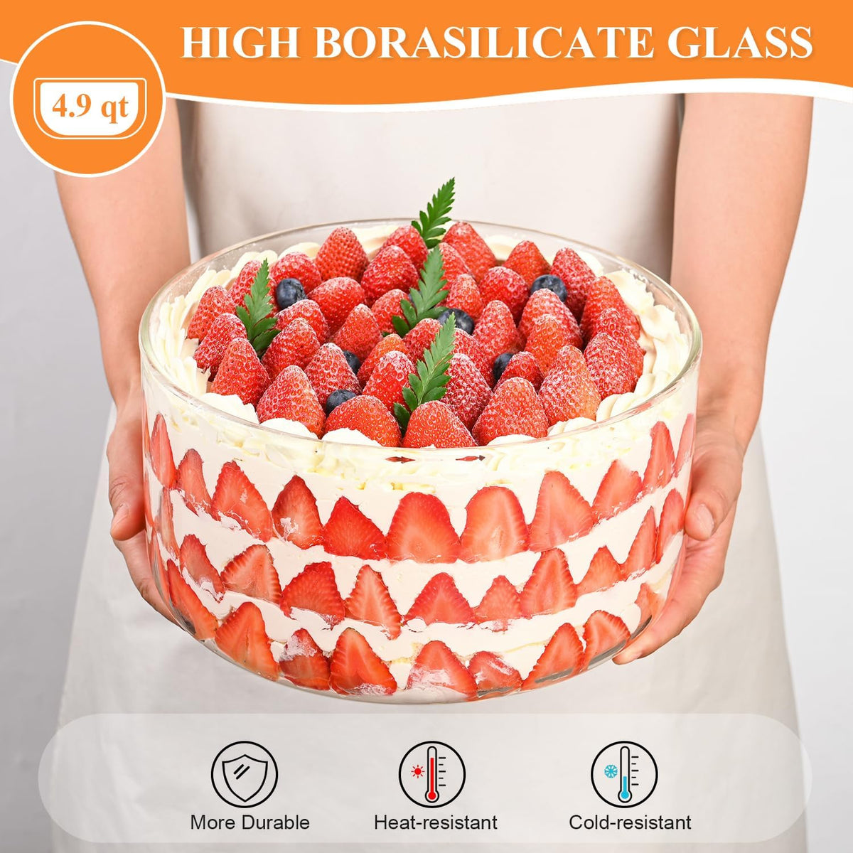 197 oz Large Glass Salad Bowl, 10 inch Trifle Bowl with Airtight Lid, Versatile Mixing and Serving Bowl for Salad, Cake, Dessert, Baking and Party Diy, Oven, Microwave & Dishwasher Safe