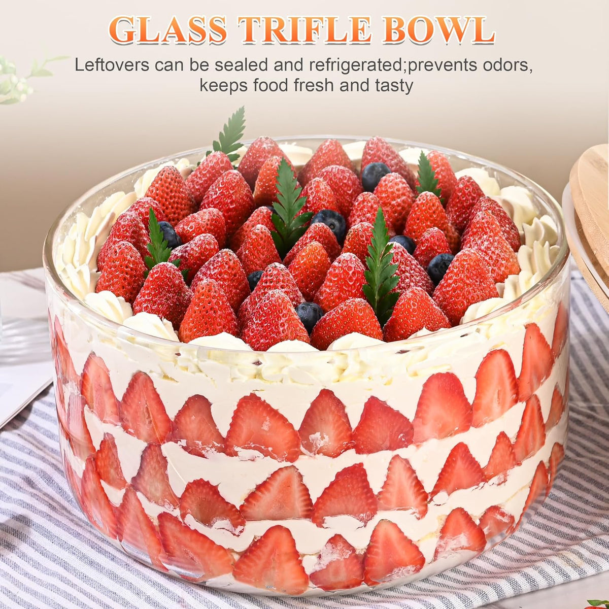 197 oz Large Glass Salad Bowl, 10 inch Trifle Bowl with Airtight Lid, Versatile Mixing and Serving Bowl for Salad, Cake, Dessert, Baking and Party Diy, Oven, Microwave & Dishwasher Safe