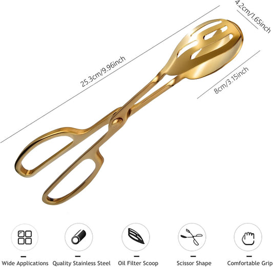 Salad Tongs for Serving 2 Pack - Premium Stainless Steel Scissor-Style, Non-Toxic, Heat-Resistant Salad Servers, Dishwasher Safe, Ideal for Buffet and Party Use (Gold)