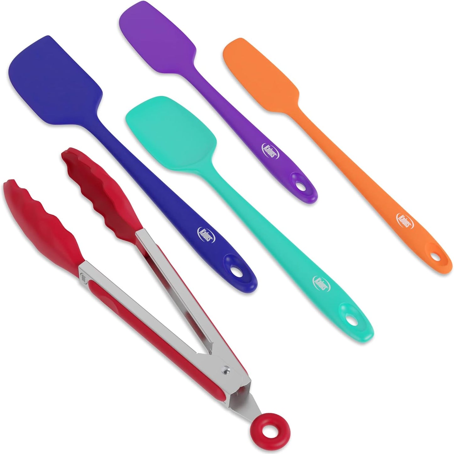 Silicone Spatula Set, 4 Rubber Spatulas 600°F Heat Resistant, Nonstick Seamless Design with Stainless Steel Core, Dishwasher Safe, BPA free, Bonus Tongs Included