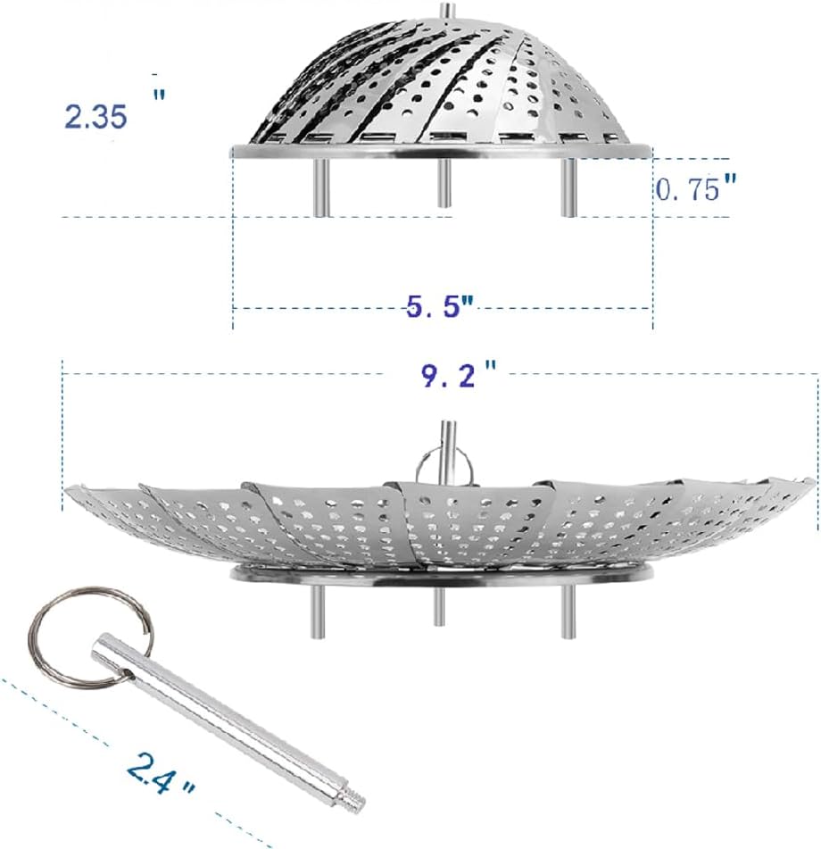 Vegetable Steamer Basket, Premium Stainless Steel Veggie Steamer Basket - Folding Expandable Steamers to Fits Various Size Pot Small (5.5" to 9.2")