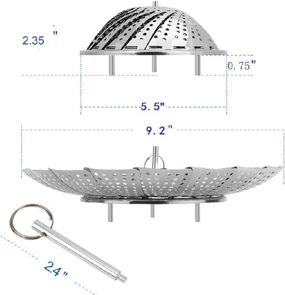 Vegetable Steamer Basket, Premium Stainless Steel Veggie Steamer Basket - Folding Expandable Steamers to Fits Various Size Pot Small (5.5" to 9.2")