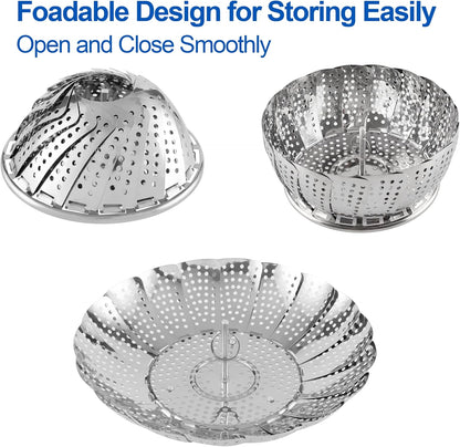 Vegetable Steamer Basket, Premium Stainless Steel Veggie Steamer Basket - Folding Expandable Steamers to Fits Various Size Pot Small (5.5" to 9.2")
