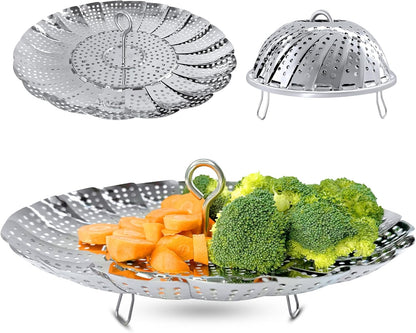 Vegetable Steamer Basket, Premium Stainless Steel Veggie Steamer Basket - Folding Expandable Steamers to Fits Various Size Pot Small (5.5" to 9.2")