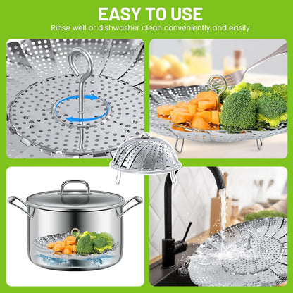 Vegetable Steamer Basket, Premium Stainless Steel Veggie Steamer Basket - Folding Expandable Steamers to Fits Various Size Pot Small (5.5" to 9.2")