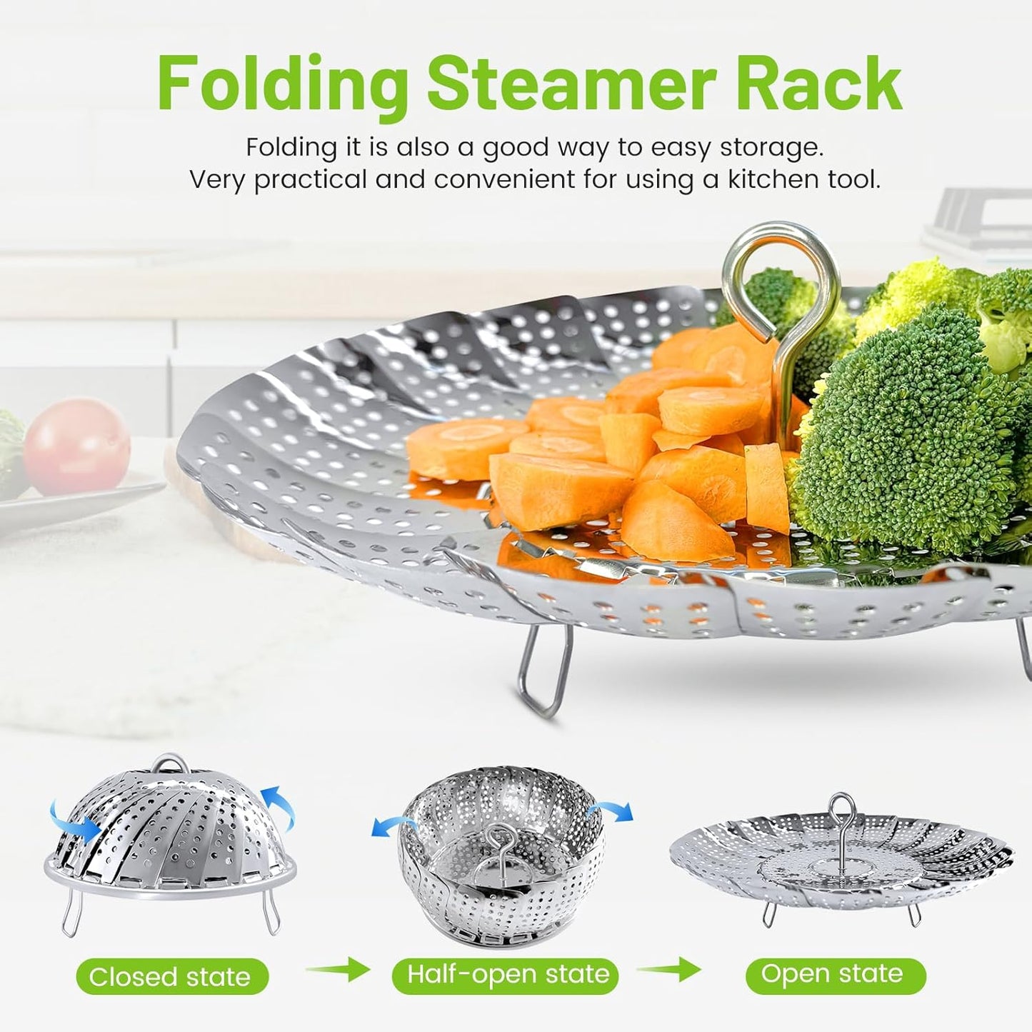 Vegetable Steamer Basket, Premium Stainless Steel Veggie Steamer Basket - Folding Expandable Steamers to Fits Various Size Pot Small (5.5" to 9.2")