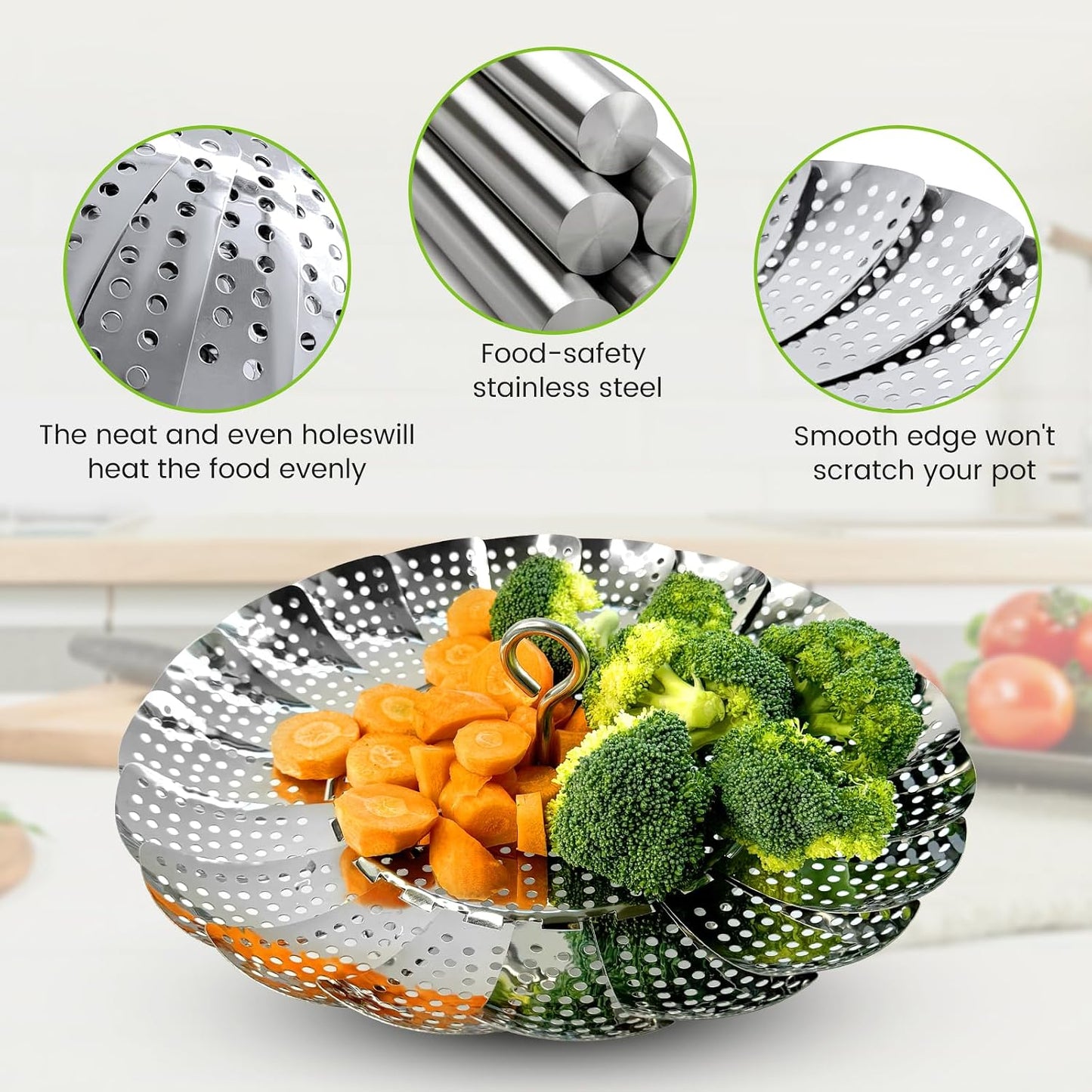 Vegetable Steamer Basket, Premium Stainless Steel Veggie Steamer Basket - Folding Expandable Steamers to Fits Various Size Pot Small (5.5" to 9.2")