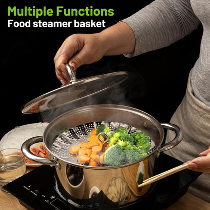 Vegetable Steamer Basket, Premium Stainless Steel Veggie Steamer Basket - Folding Expandable Steamers to Fits Various Size Pot Small (5.5" to 9.2")