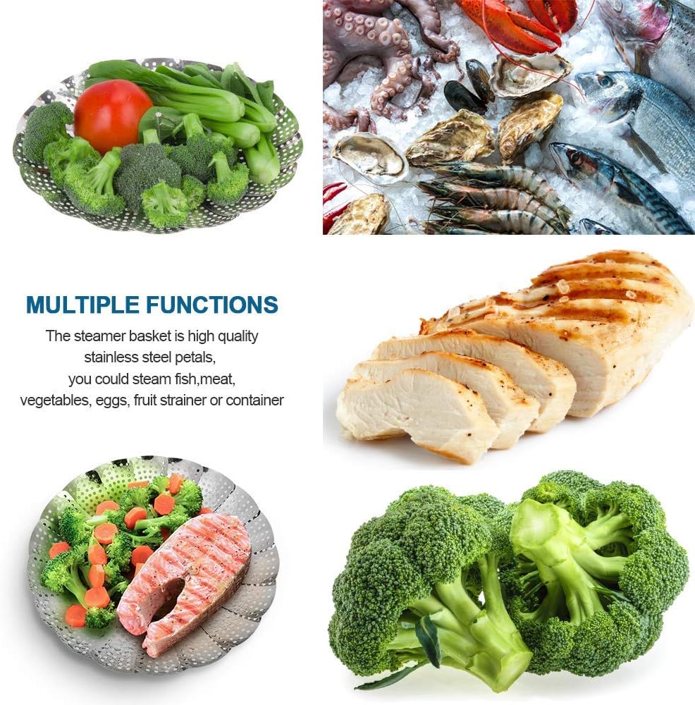 Vegetable Steamer Basket, Premium Stainless Steel Veggie Steamer Basket - Folding Expandable Steamers to Fits Various Size Pot Small (5.5" to 9.2")