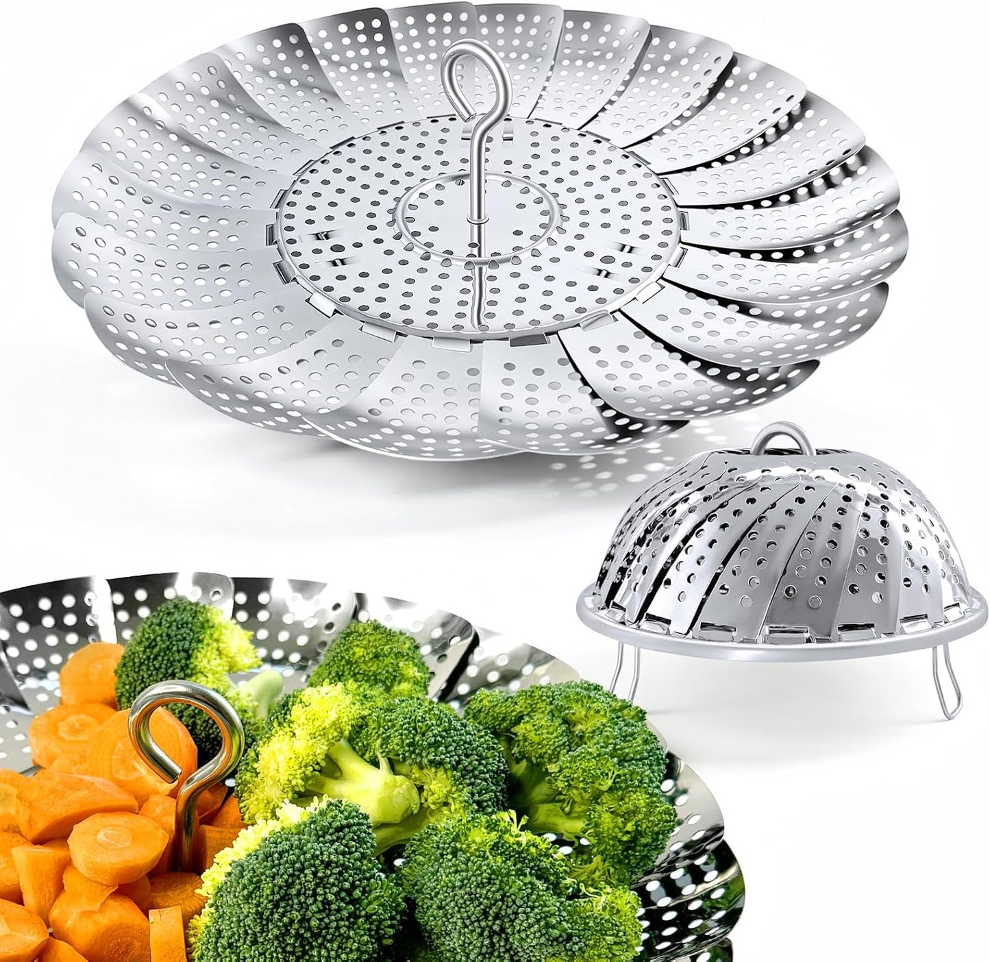 Vegetable Steamer Basket, Premium Stainless Steel Veggie Steamer Basket - Folding Expandable Steamers to Fits Various Size Pot Small (5.5" to 9.2")