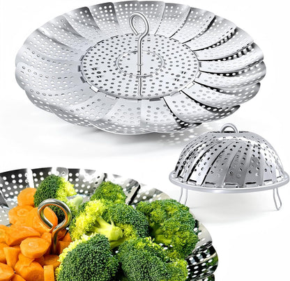 Vegetable Steamer Basket, Premium Stainless Steel Veggie Steamer Basket - Folding Expandable Steamers to Fits Various Size Pot Small (5.5" to 9.2")