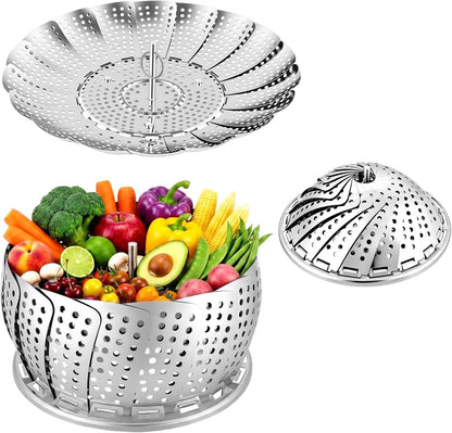 Vegetable Steamer Basket, Premium Stainless Steel Veggie Steamer Basket - Folding Expandable Steamers to Fits Various Size Pot Small (5.5" to 9.2")