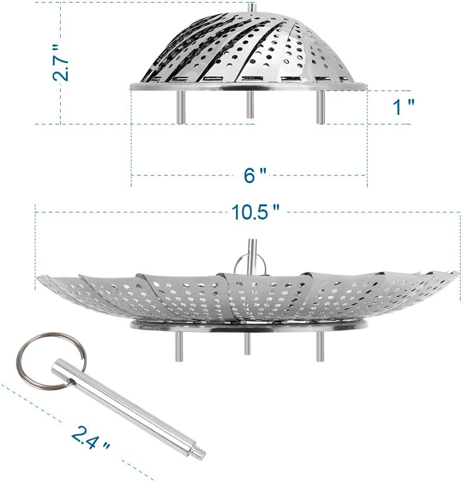 Vegetable Steamer Basket, Premium Stainless Steel Veggie Steamer Basket - Folding Expandable Steamers to Fits Various Size Pot Small (5.5" to 9.2")