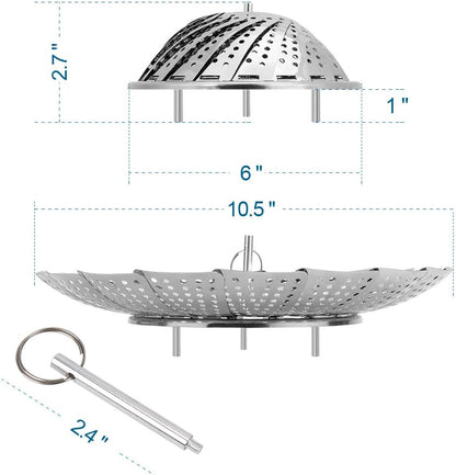 Vegetable Steamer Basket, Premium Stainless Steel Veggie Steamer Basket - Folding Expandable Steamers to Fits Various Size Pot Small (5.5" to 9.2")