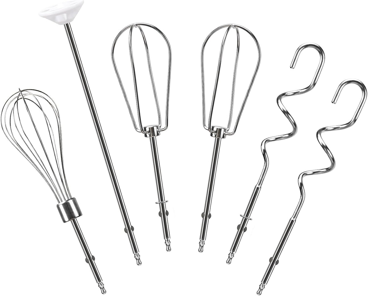Hand Mixer Beaters Replacement for Cuisinart CHM Series, Stainless Steel Beater, Whisk, Dough Hook, Blending Rod Attachments Parts for HM-90S HM-50 HM-70 CHM-3 CHM-7PK 9 7 5 3 Mixers Blender - 6 PCS