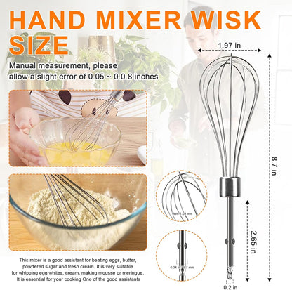 Hand Mixer Beaters Replacement for Cuisinart CHM Series, Stainless Steel Beater, Whisk, Dough Hook, Blending Rod Attachments Parts for HM-90S HM-50 HM-70 CHM-3 CHM-7PK 9 7 5 3 Mixers Blender - 6 PCS