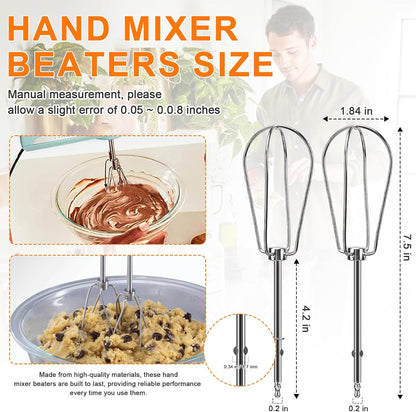 Hand Mixer Beaters Replacement for Cuisinart CHM Series, Stainless Steel Beater, Whisk, Dough Hook, Blending Rod Attachments Parts for HM-90S HM-50 HM-70 CHM-3 CHM-7PK 9 7 5 3 Mixers Blender - 6 PCS