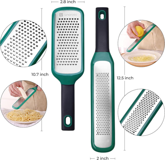 Lemon Zester Grater of 2, Kitchen Tool for Cheese, Garlic, Nutmeg | Effortless grating with ultra-sharp blades, Non-slip handle for comfort and safety, Includes covers for protected storage