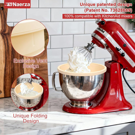 Silicone Bowl Insert for Kitchen Aid 5 Qt Tilt-Head - Patented Design Bowl Liner, 2pack with Lids, Resistant to collapse Thicker Bowl Insert, Foldable, Heat/Cold Resistant (Beige*Pink)